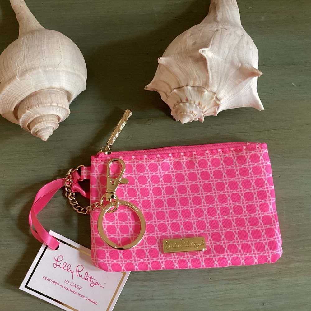 NWT Lilly Pulitzer Key ID case Havana Pink Caning